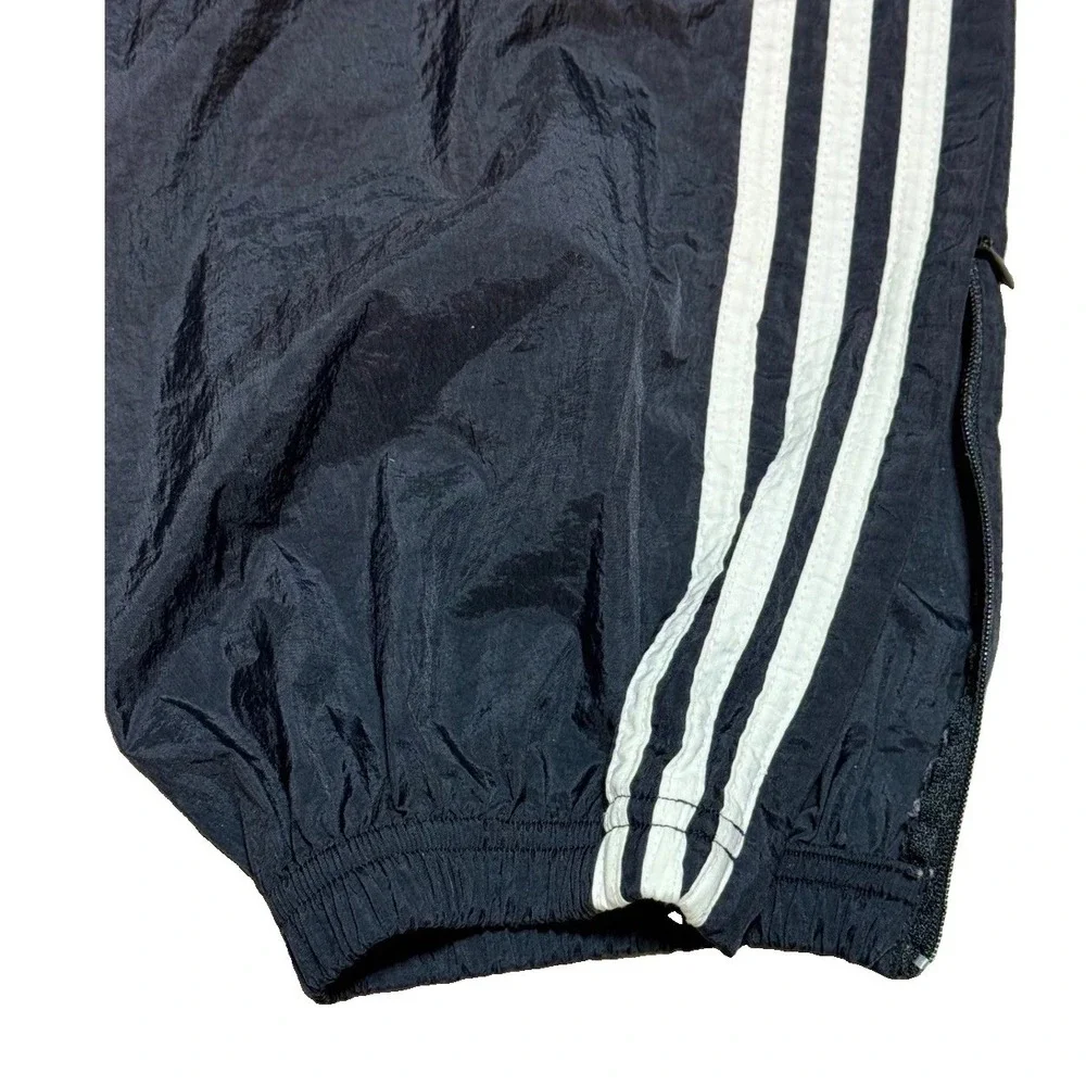 Adidas Track Pants XL Vintage Windbreaker Nylon Black White 3 Stripe Mens